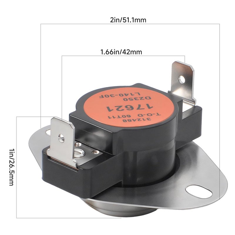 MUGLFPT S1-02535380000 Furnace Temperature Limit Switch, Compatible with Coleman, York, and Evcon Furnaces, Replaces S1-7945-3281, S1-7945-3271 – Furnace Replacement Limit Switch, L140-30F, Auto Reset - Image 2